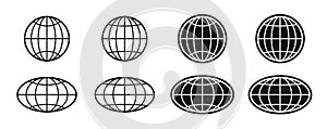 World globe icons set. Earth globe sign. Round and flatten planet symbol. photo